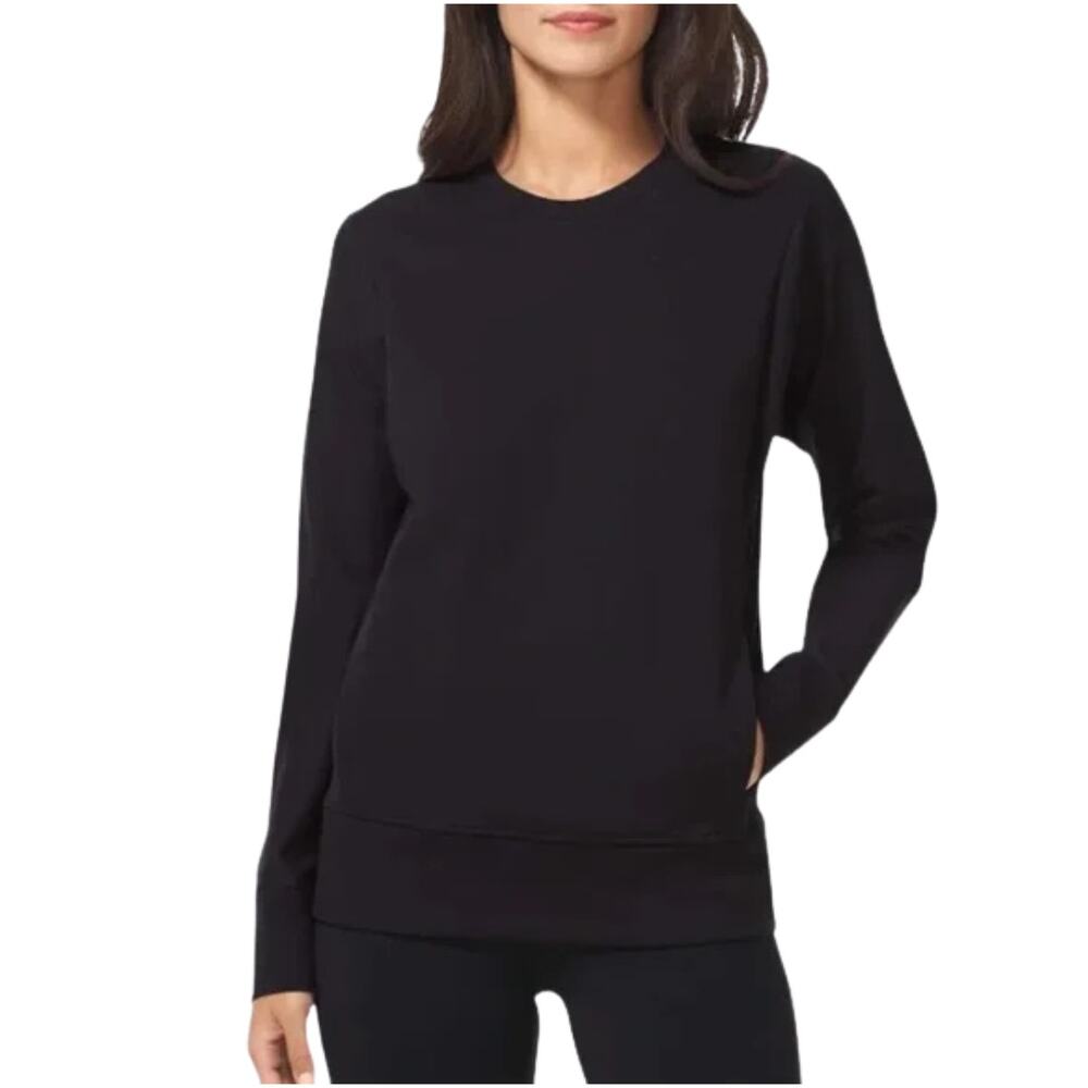 NEW Tommy John Women Crew Neck Ponte Sweatshirt Black Pocket Small Cozy Normcore